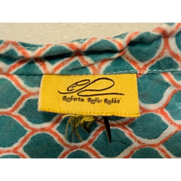 Roberta Roller Rabbit Blue & White Pattern Tunic Blouse Shirt Women’s Sz Medium - Picture 4 of 9